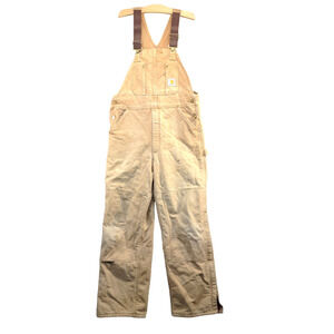 Carhartt Men's Bib Overalls Tan 36x32 Canvas Double Knee Workwear Vintage USA